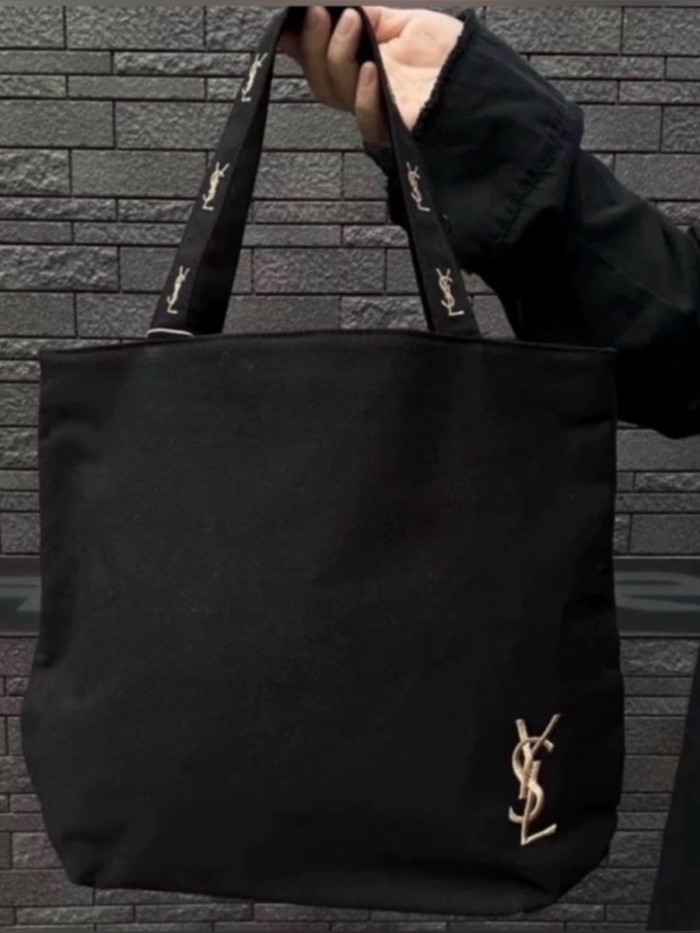 NEW YSL Yves Saint Laurent Tote Bag Black Gold Embroidery Logo - Picture 8 of 16